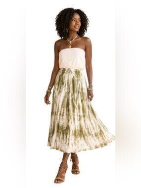 Metro Wear Olive Green & Off White Tie Died Broomstick Skirt Size Medium NWT